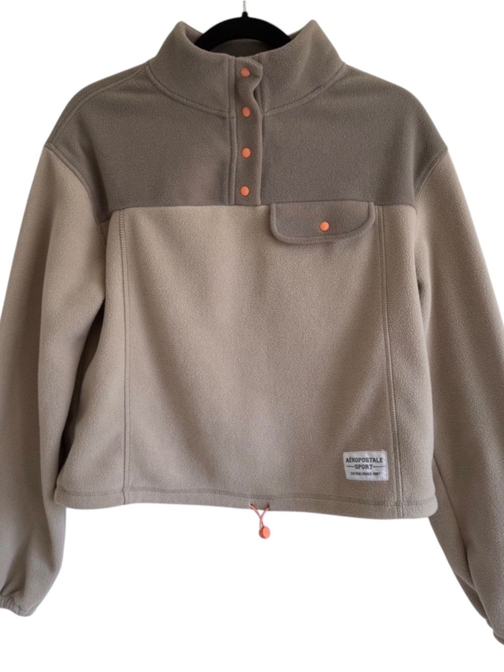 Aeropostale Tan Fleece Pullover with Orange Detail SzM SuperSoft Cozycore Preppy